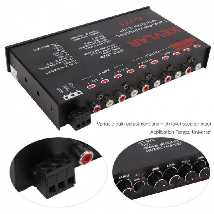 TZT 7 Band Equalizer Car Audio EQ Tuning Crossover Amplifier DC 12V Pre