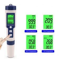 5-In-1 Water Quality Tester Pen-Shaped Water Quality Meter EZ-9909A for TDS/EC/PH/SALINITY/TEMP