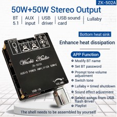 50Wx2 Bluetooth Power Amplifier Board Stereo Two-Channel Audio Power Amplifier Module ZK-502A