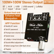 100Wx2 Bluetooth Power Amplifier Board Stereo Two-Channel Audio Power Amplifier Module ZK-1002A