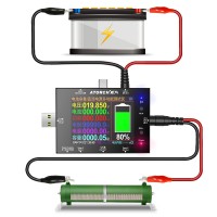 ATORCH UD24 USB Voltmeter Voltage Current Meter DC Digital Tester (DC5.5 to Alligator Clip Cable)