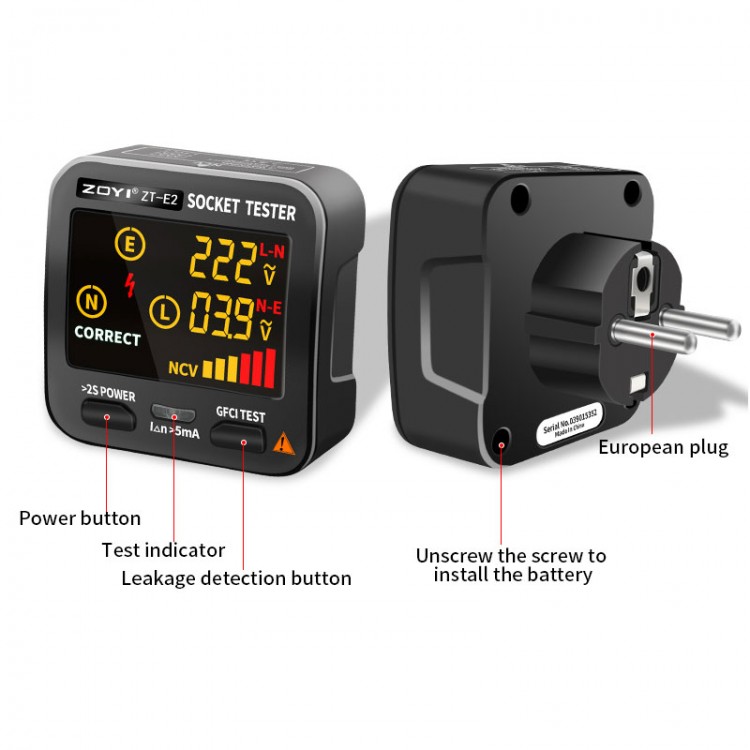 ZOYI ZTE10 Socket Tester Smart Electric Socket Tester (UK Plug) Ground