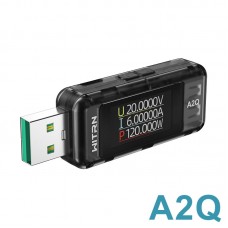 WITRN A2Q Transparent Black USB Voltmeter and Ammeter Tester 8A 120W Mobile Phone Charging Detector