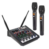 RK-211 Mixer Sound Card Micro 4-Channel Mixing Console with Wireless Microphones for Conference Show