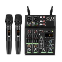 TZT R4-Pro Bluetooth Sound Card 4CH Mixer Mixing Console with Wireless Microphones for Livestreaming