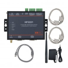 HF2221 Industrial Grade 2-Port Serial Server RS232/485/422 to Wifi/Ethernet w/ Rubber Wifi Antenna