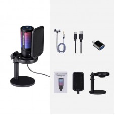 U850 Metal USB Microphone Kit USB Mic with RGB Light Round Base Stand for PC Livestreaming Game