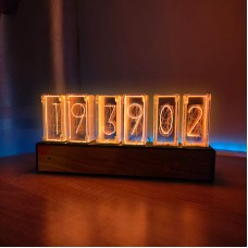 RGB Pseudo Glow Tube Clock Creative E-sports Room Bedroom Decoration with Walnut Metal Frame