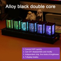 RGB Pseudo Glow Tube Clock Digital Clock E-sports Room Desktop Clock Dual Chinese Chip Black