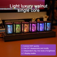 RGB Pseudo Glow Tube Clock E-sports Digital Clock One Imported Chip Wifi Time Synchronization Walnut