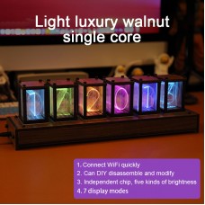 RGB Pseudo Glow Tube Clock E-sports Digital Clock One Imported Chip Wifi Time Synchronization Walnut