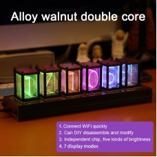 RGB Pseudo Glow Tube Clock Room Digital Clock Dual Imported Chip Wifi Time Synchronization Walnut