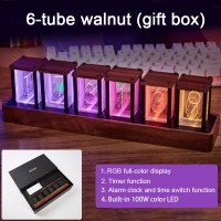 Medium-Sized RGB Pseudo Glow Tube Clock E-sports Digital Clock Alarm Imported Chip Walnut