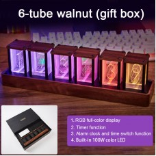 Medium-Sized RGB Pseudo Glow Tube Clock E-sports Digital Clock Alarm Imported Chip Walnut