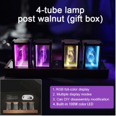 4-Digit RGB Pseudo Glow Tube Clock Small Digital Clock Desktop Clock Imported Chip Gift Box Walnut