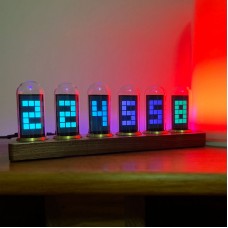 IPS Pseudo Glow Tube Clock Voice Controlled Clock Alarm Spectrum Display 1.9" Screen Copper Rings