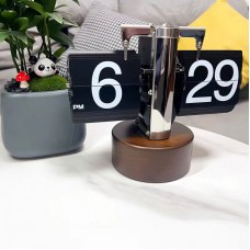 Automatic Flip Clock Desktop Digital Clock European Style Decoration Wooden Base Black Number Card