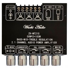 ZK-MT21S 50W*2+100W 2.1 Channel Bluetooth Amplifier Module Power Amp Bass-Mid-Treble Regulation