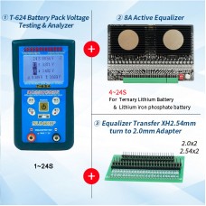 SUNKKO T-624 Lithium Battery Pack Testing and Analytical Instrument with 8A Active Equalizer and Adapter Board