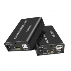 HDMI+USB Extender 60M 1080P HD No Delay Signal Amplifier Support POC Single Power Supply and USB KVM Remote Control