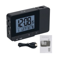 FanJu FJ3531 Projection Clock Alarm Clock Time Temperature Projection LED Screen USB Charging Black