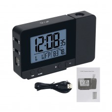 FanJu FJ3531 Projection Clock Alarm Clock Time Temperature Projection LED Screen USB Charging Black