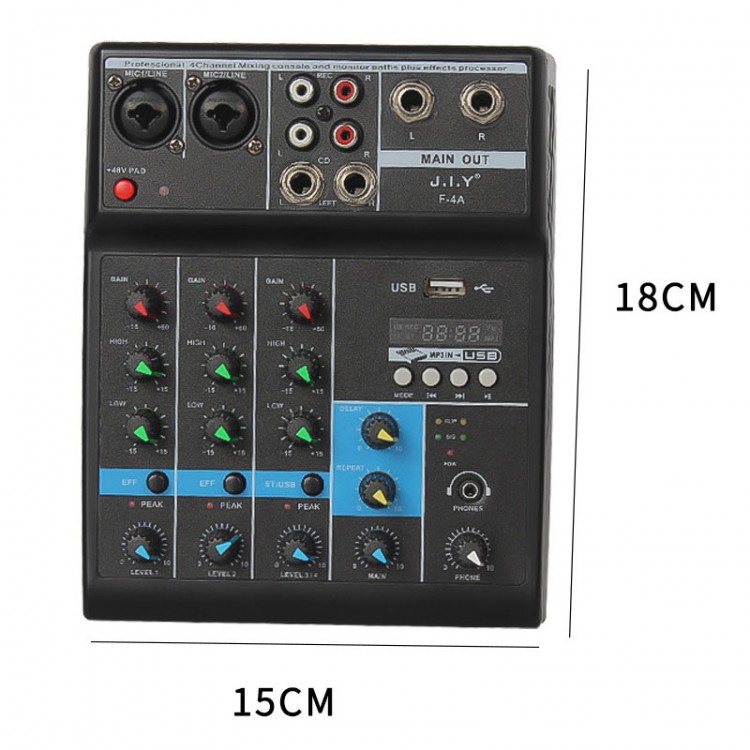 F4A 4 Channel Mixing Console Small DJ Mixer Bluetooth Audio Mixer with