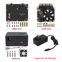 X825 V2.0 2.5 Inch SATA HDD/SSD Expansion Board + X825-C8 Case + X735 V3.0 + 5V 4A Power Adapter