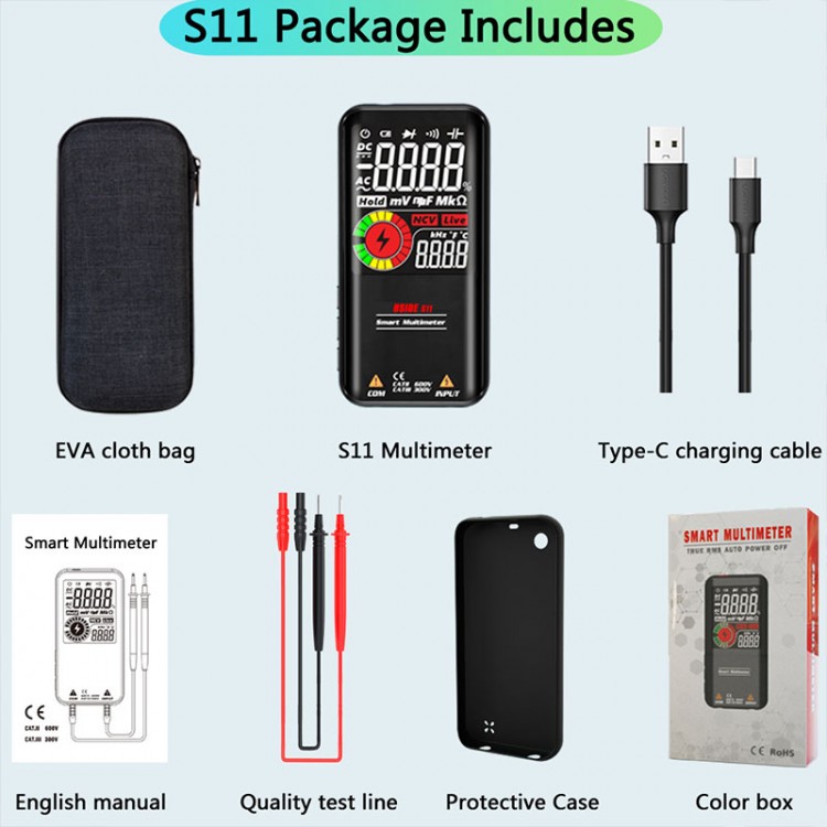 BSIDE S11 Rechargeable Smart Multimeter Tester AC DC Voltage Resistance ...