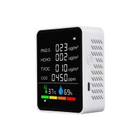 White 6 In 1 Multifunctional Intelligent Air Quality Detector with Temperature and Humidity Detection