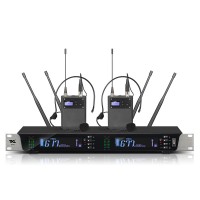 TKL RX99 Professional Wireless Headset Microphone System w/ Two Head Microphones Black for Stage