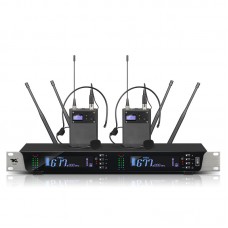 TKL RX99 Professional Wireless Headset Microphone System w/ Two Head Microphones Black for Stage