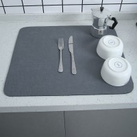 9.8 x 8.3" Super Absorbent Kitchen Drain Mat Dish Drying Mat Dish Drainer Mat Pad Black Gray