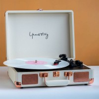Bluetooth Vinyl Record Player with Speakers 3 Speeds (Pearl White) for 7" 10" and 12" Vinyl Records