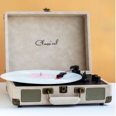 Bluetooth Vinyl Record Player with Speakers 3 Speeds (White) for 7" 10" and 12" Vinyl Records