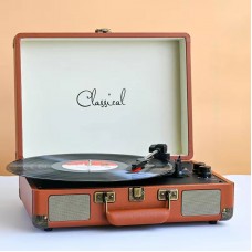 Bluetooth Vinyl Record Player with Speakers 3 Speeds (Brown) for 7" 10" and 12" Vinyl Records