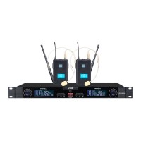 TZT U608 Professional UHF Wireless Headset Microphone System w/ 2 Head Microphones for Stage KTV