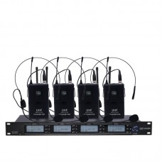 TZT U-84 UHF Wireless Headset Microphone System Cordless Microphone System w/ 4 Black Head Mics