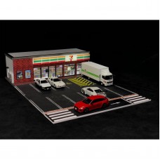 1:64 Building Model 711 Convenience Store Parking Lot and Streetscape Display Model with USB Switch Light