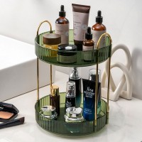 2-Tier Makeup Organizer 360° Rotating Makeup Shelf Organizer Kitchen Bathroom Organizer Dark Green