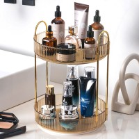 2-Tier Makeup Organizer 360° Rotating Makeup Shelf Organizer Kitchen Living Room Organizer Amber