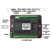 YKHMI MM-40MR-12MT-700-FX-B PLC HMI All in One Programmable Logic Controller with 7" Touch Screen