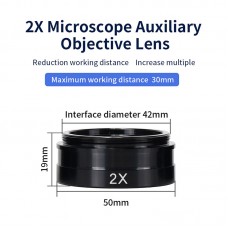 2X 0745 Barlow Lens Industrial Microscope Camera Objective Lens for XDS-10A 120X/180X/300X Lens