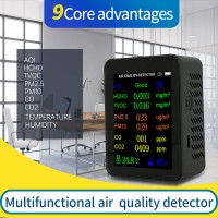 9-in-1 Air Quality Detector Monitor (Black) for AQI/HCHO/TVOC/PM2.5/PM10/CO/CO2/Temperature/Humidity