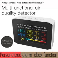 9-in-1 Air Quality Detector Air Quality Tester Clock Alarm White w/ 3.8" Screen Adjustable Backlight