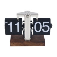 Automatic Flip Clock Retro Desktop Clock Digital Clock with Black Number Card Black Walnut Base