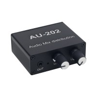AU-202 Stereo Audio Mixer Audio Distributor 2 Inputs 2 Outputs for Headphones Amplifier Speakers