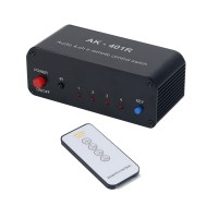 AK-401R 4CH Stereo Audio Switch Audio Selector Supports IR Remote Control and Manual Switching