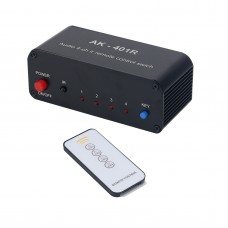 AK-401R 4CH Stereo Audio Switch Audio Selector Supports IR Remote Control and Manual Switching