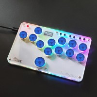 13-Button Sallybox Arcade Controller Mini Fight Stick Game Controller with Blue Keycaps for Hitbox